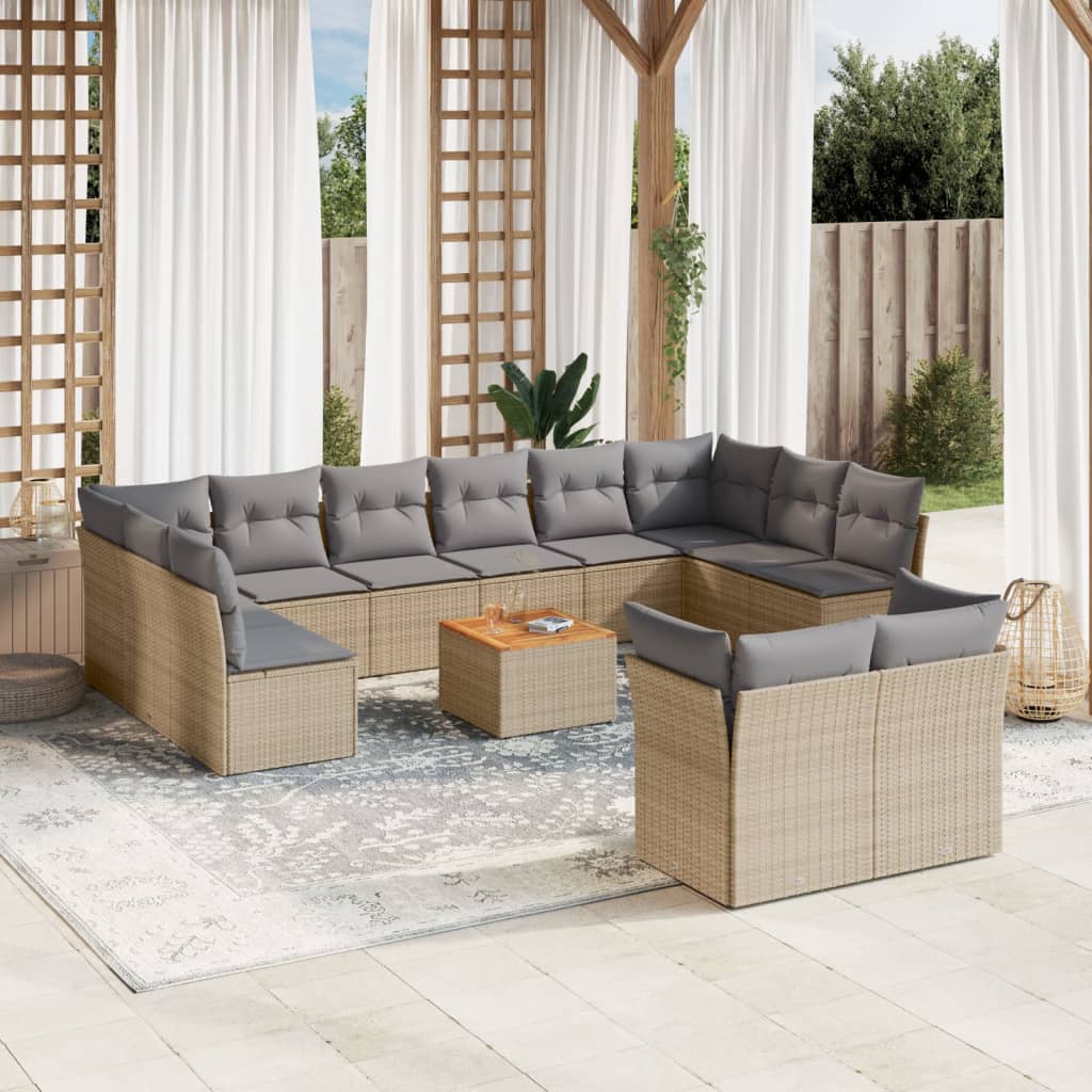 vidaXL 13-delige Loungeset met kussens poly rattan zwart