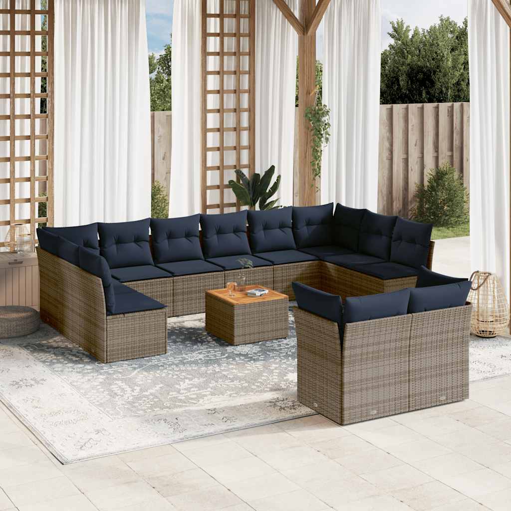 vidaXL 13-delige Loungeset met kussens poly rattan zwart