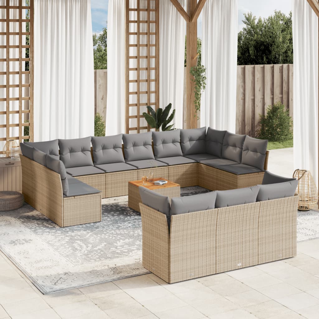 vidaXL 14-delige Loungeset met kussens poly rattan zwart