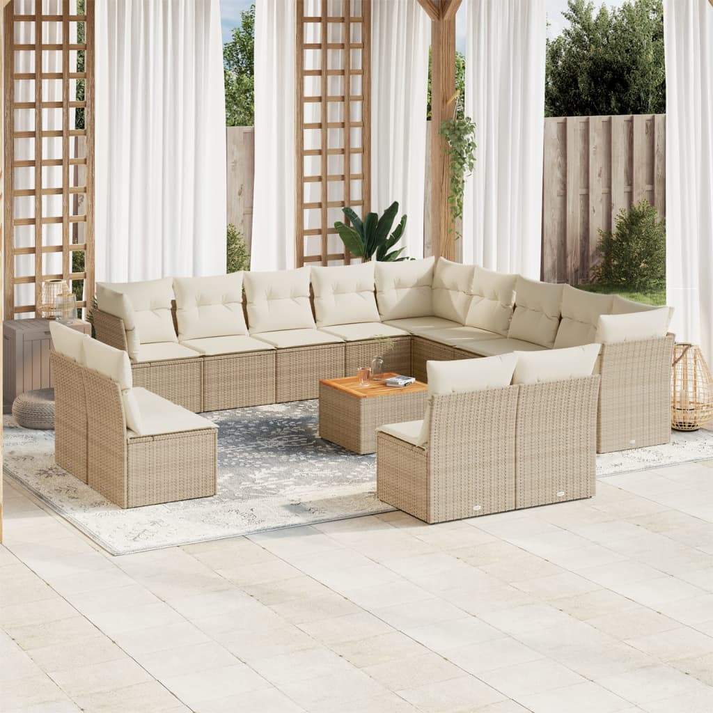 vidaXL 14-delige Loungeset met kussens poly rattan zwart