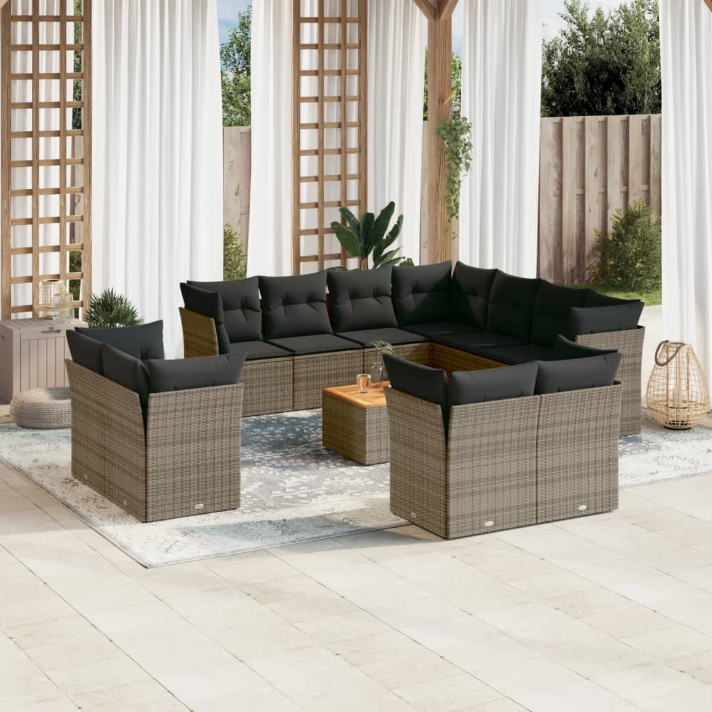 vidaXL 12-delige Loungeset met kussens poly rattan zwart