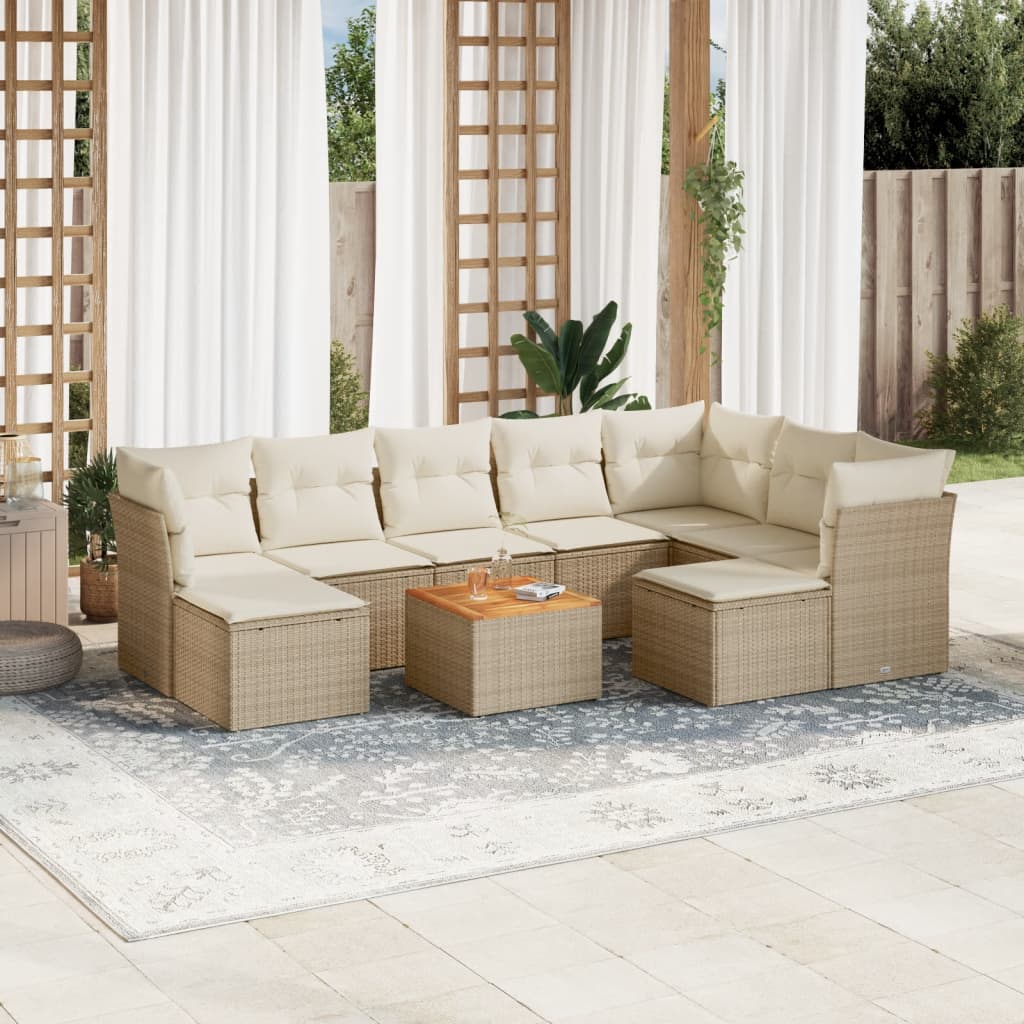 vidaXL 10-Piece Lounge Set with Cushions Poly Rattan Black
