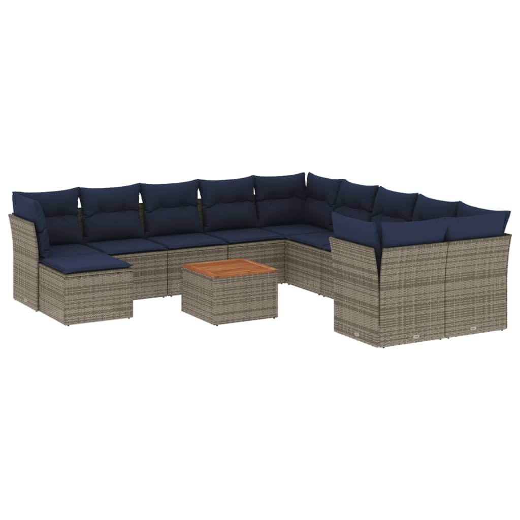 vidaXL 12-Piece Garden Sofa Set with Cushions, Grey Poly Rattan