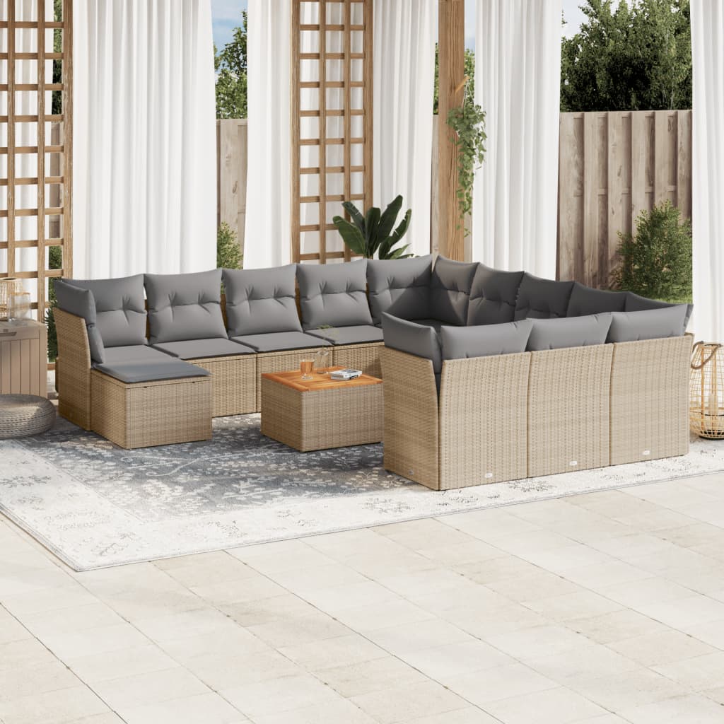 vidaXL 13-delige Loungeset met kussens poly rattan zwart