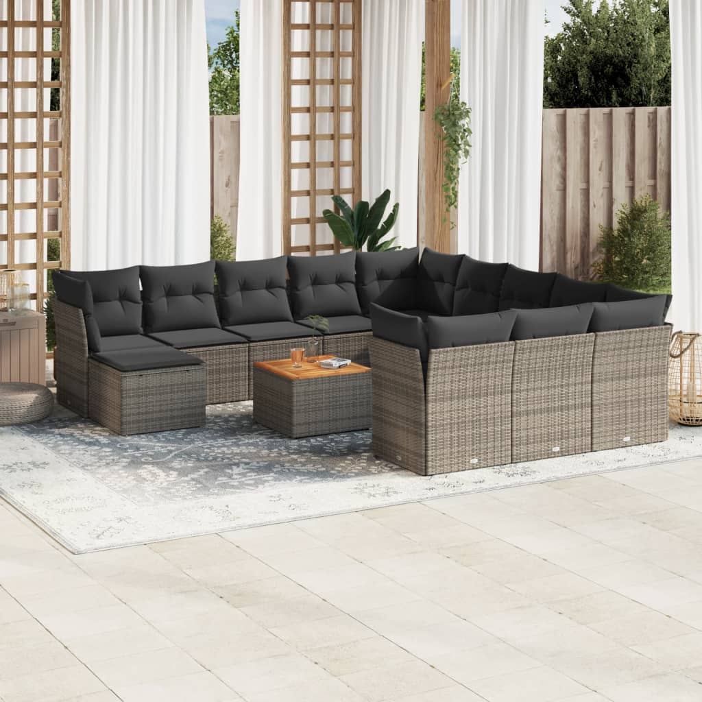 vidaXL 13-delige Loungeset met kussens poly rattan zwart
