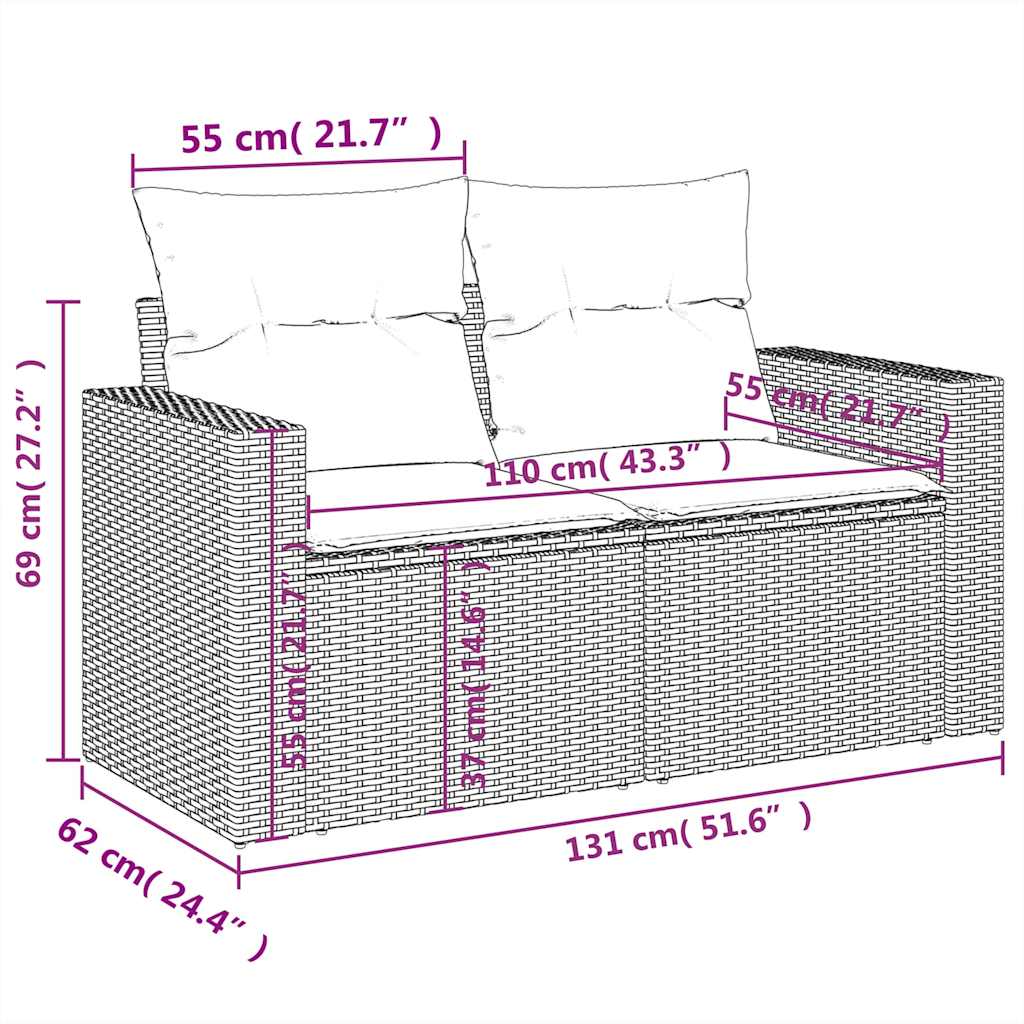 vidaXL 6-delige Loungeset met kussens poly rattan zwart