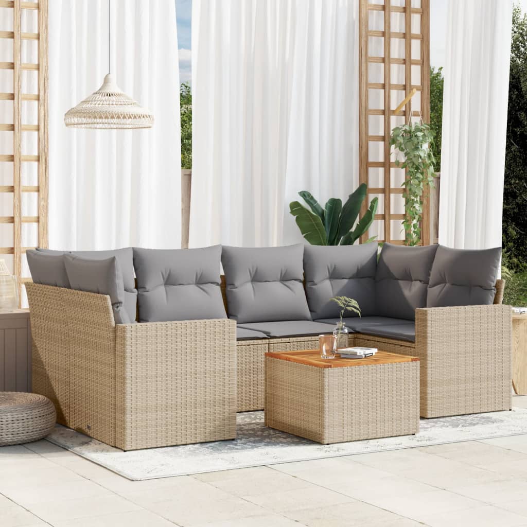 vidaXL 7-delige Loungeset met kussens poly rattan zwart