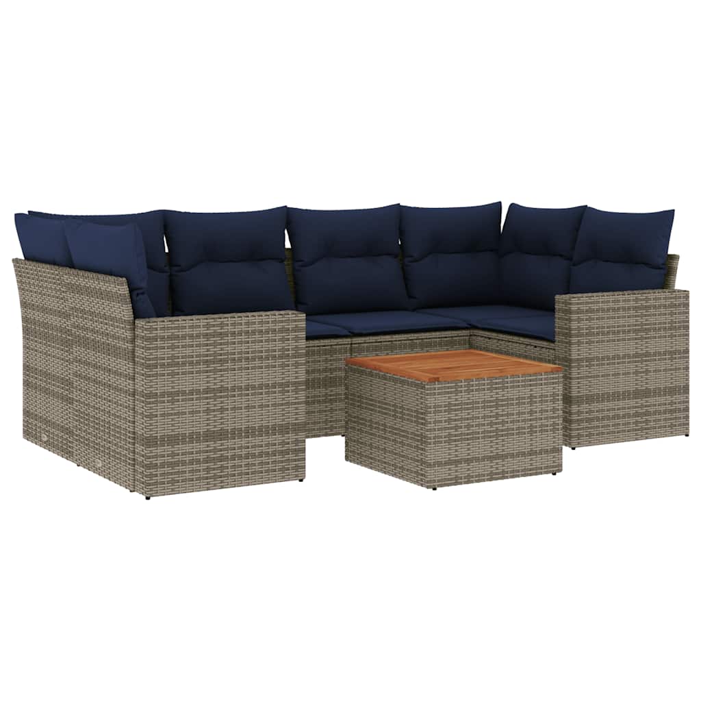 vidaXL 7-delige Loungeset met kussens poly rattan zwart