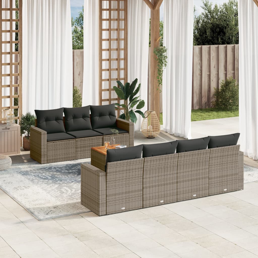vidaXL 8-delige Loungeset met kussens poly rattan zwart