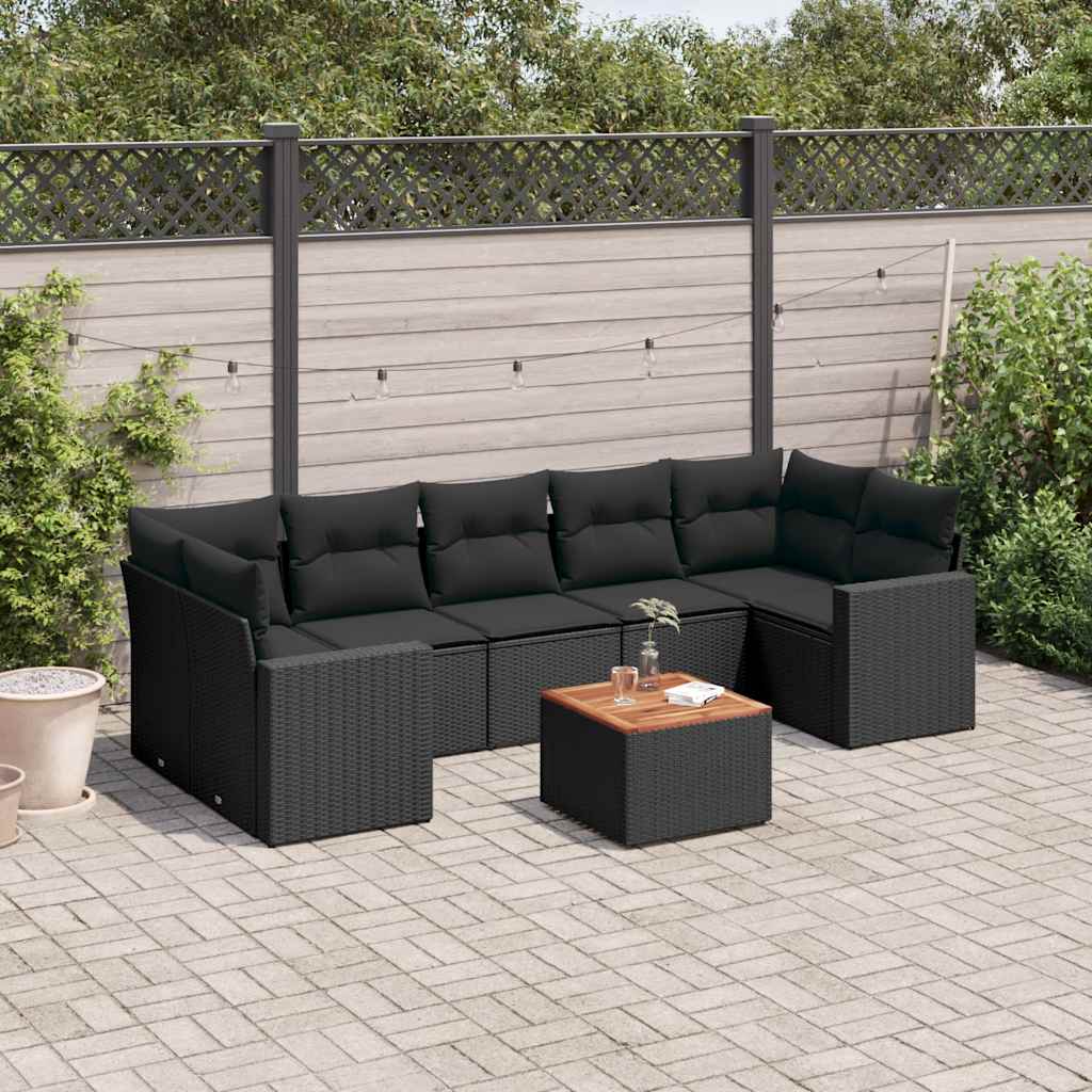 vidaXL 8-Piece Poly Rattan Lounge Set with Cushions Black