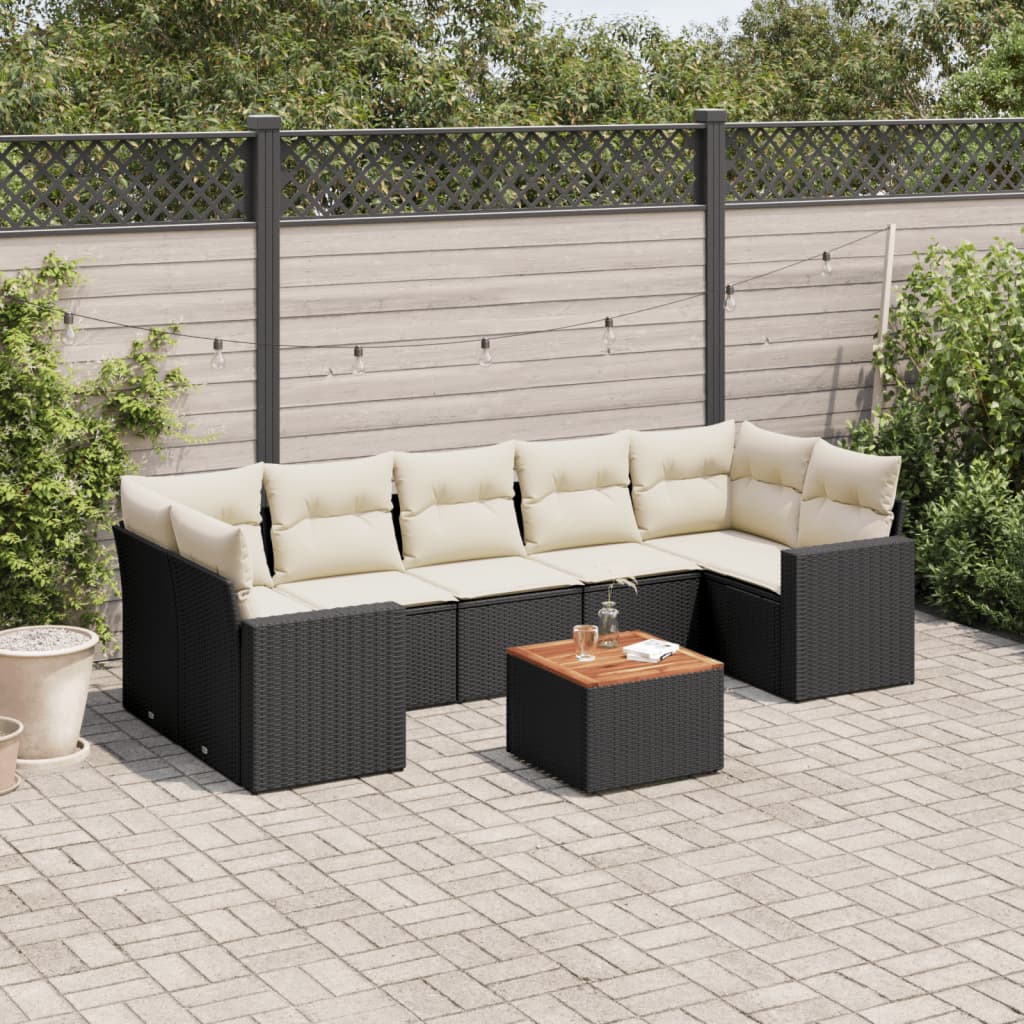 vidaXL 8-Piece Poly Rattan Lounge Set with Cushions Black
