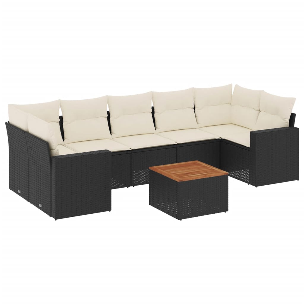 vidaXL 8-Piece Poly Rattan Lounge Set with Cushions Black