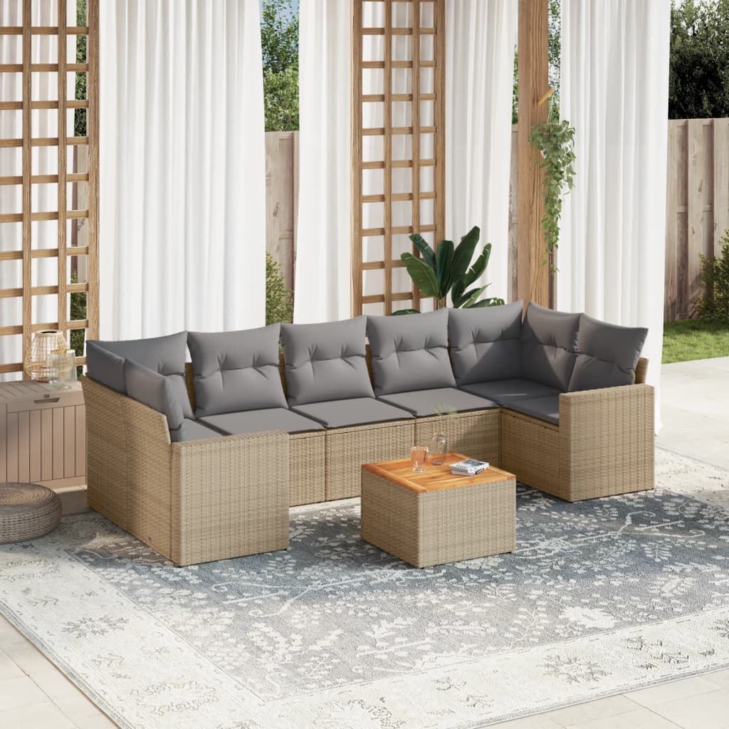 vidaXL 8-Piece Poly Rattan Lounge Set with Cushions Black