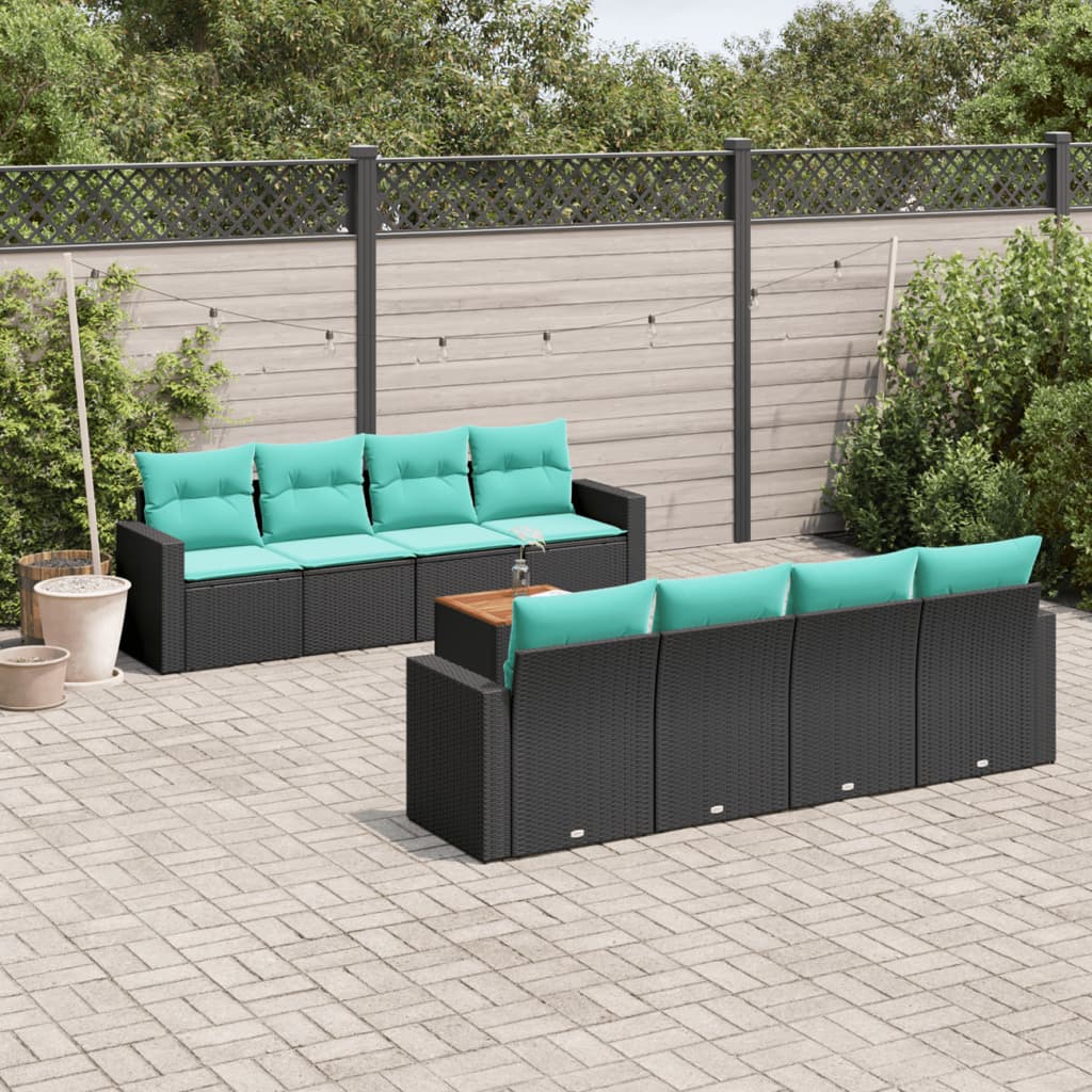 vidaXL 9-delige Loungeset met kussens poly rattan grijs