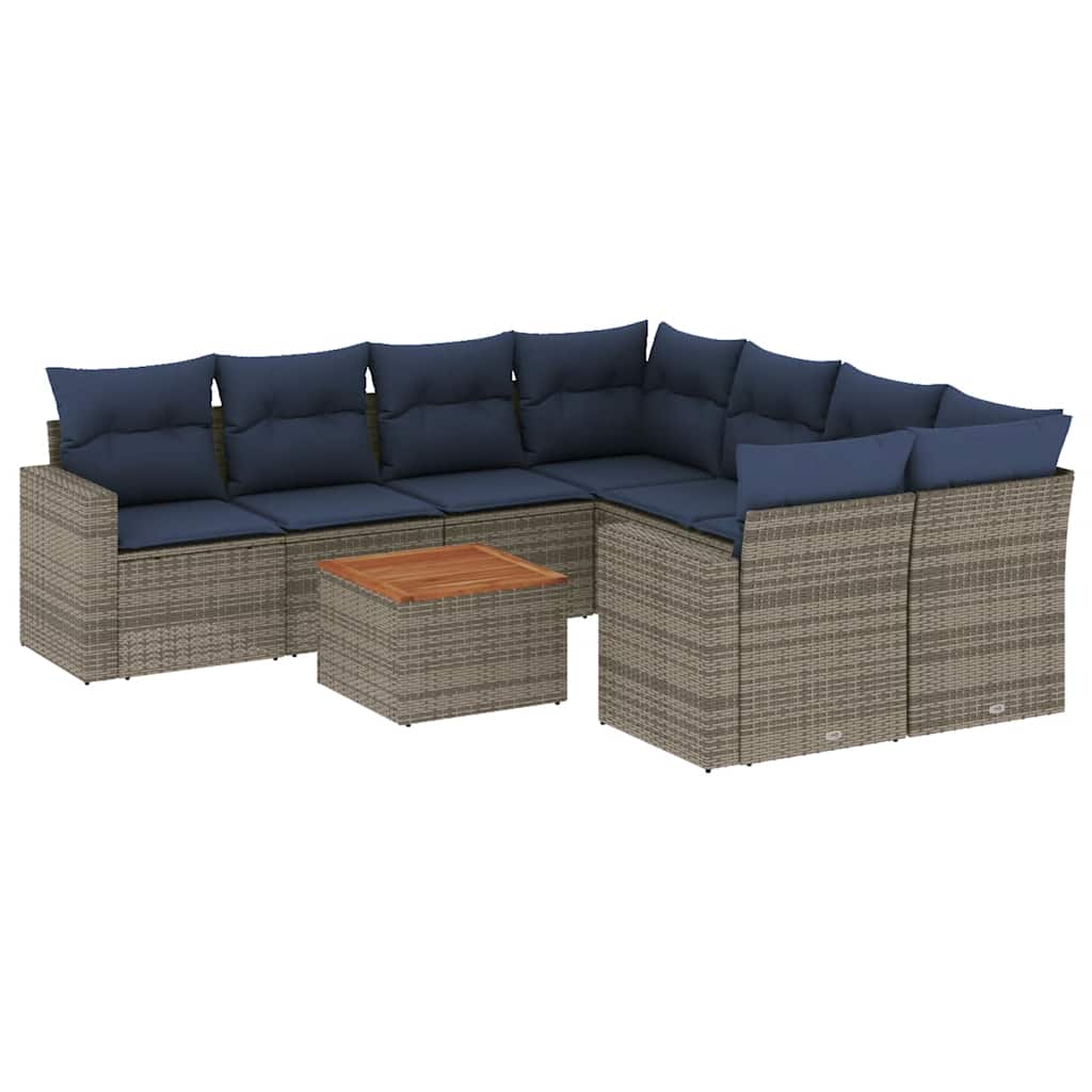 vidaXL 9-delige Loungeset met kussens poly rattan zwart