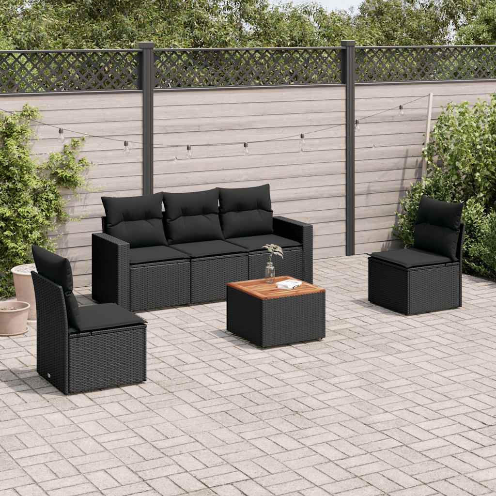 vidaXL 6-Piece Lounge Set with Cushions Poly Rattan Black