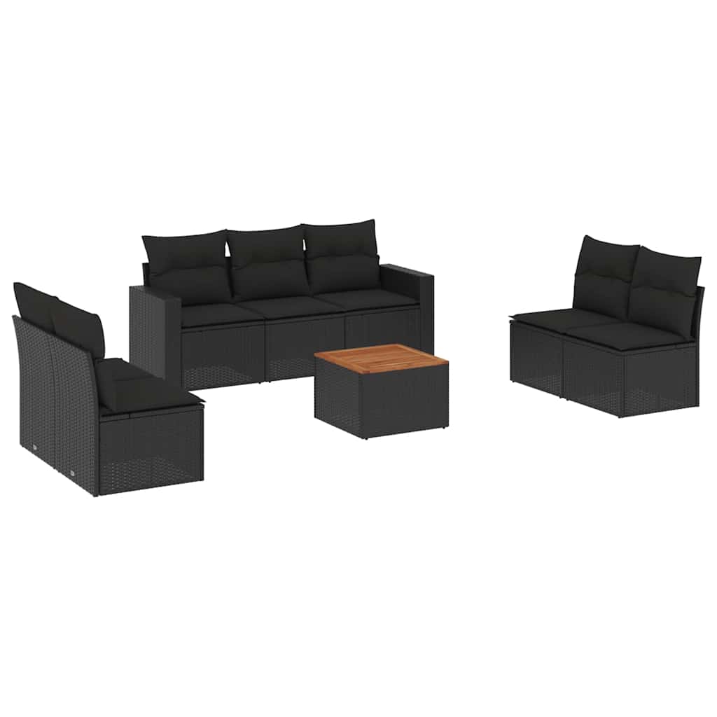 vidaXL 8-Piece Lounge Set with Cushions Poly Rattan Black