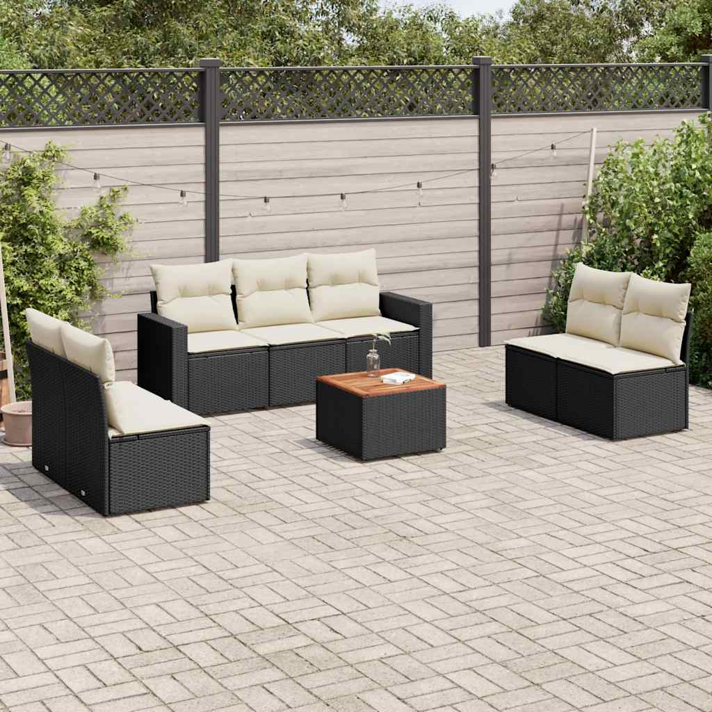 vidaXL 8-Piece Lounge Set with Cushions Poly Rattan Black