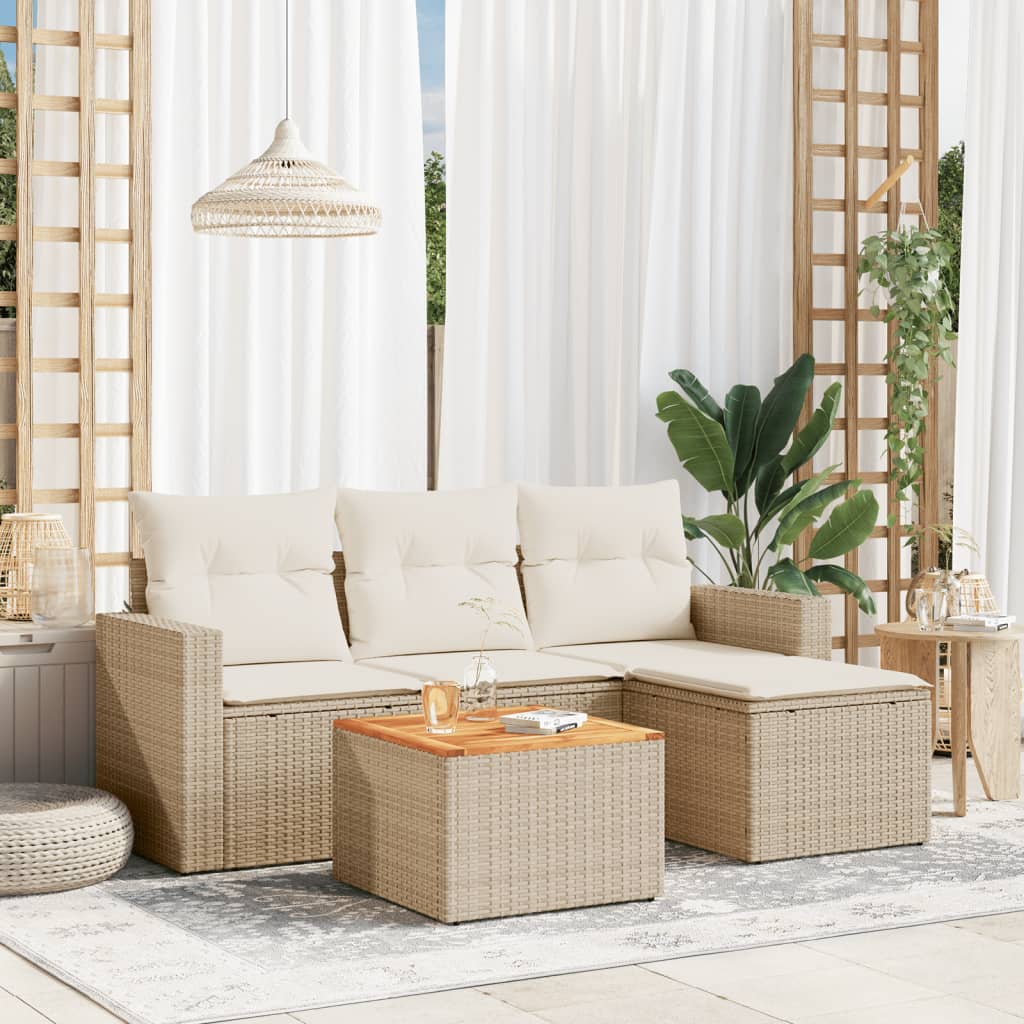 vidaXL 5-delige Loungeset met kussens poly rattan zwart