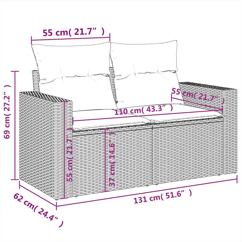 vidaXL 6-delige tuinbankset met kussens, grijs polyrotan