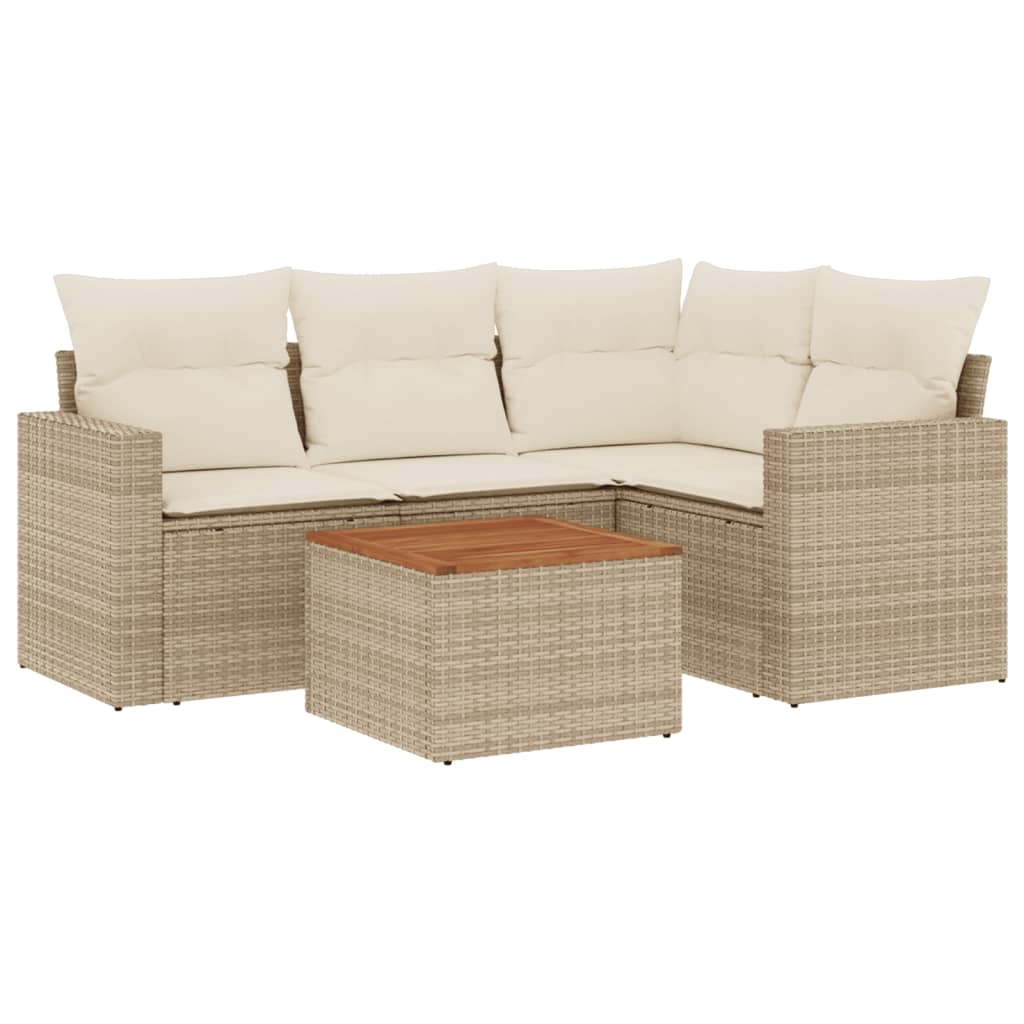 vidaXL 5-delige Loungeset met kussens poly rattan zwart