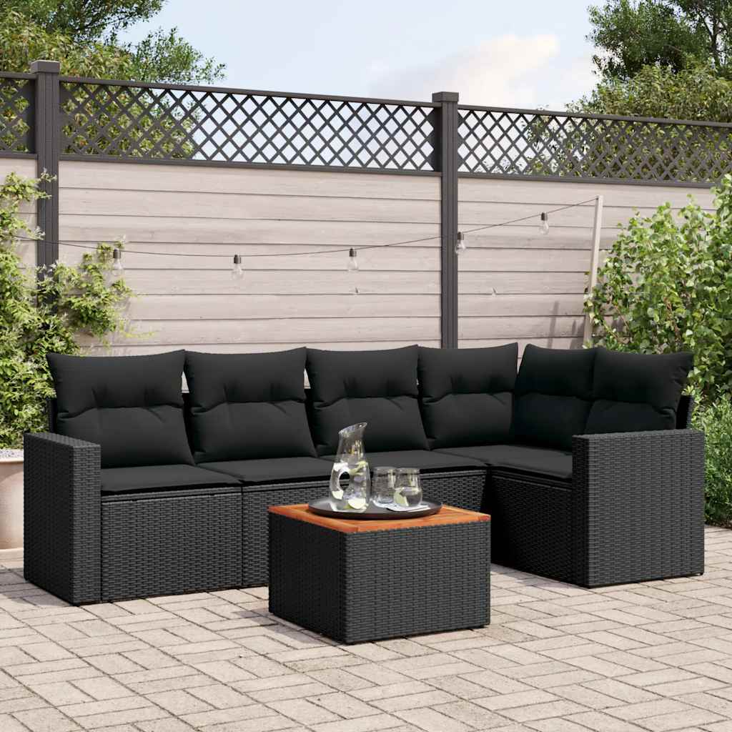 vidaXL 6-Piece Lounge Set with Cushions Poly Rattan Black