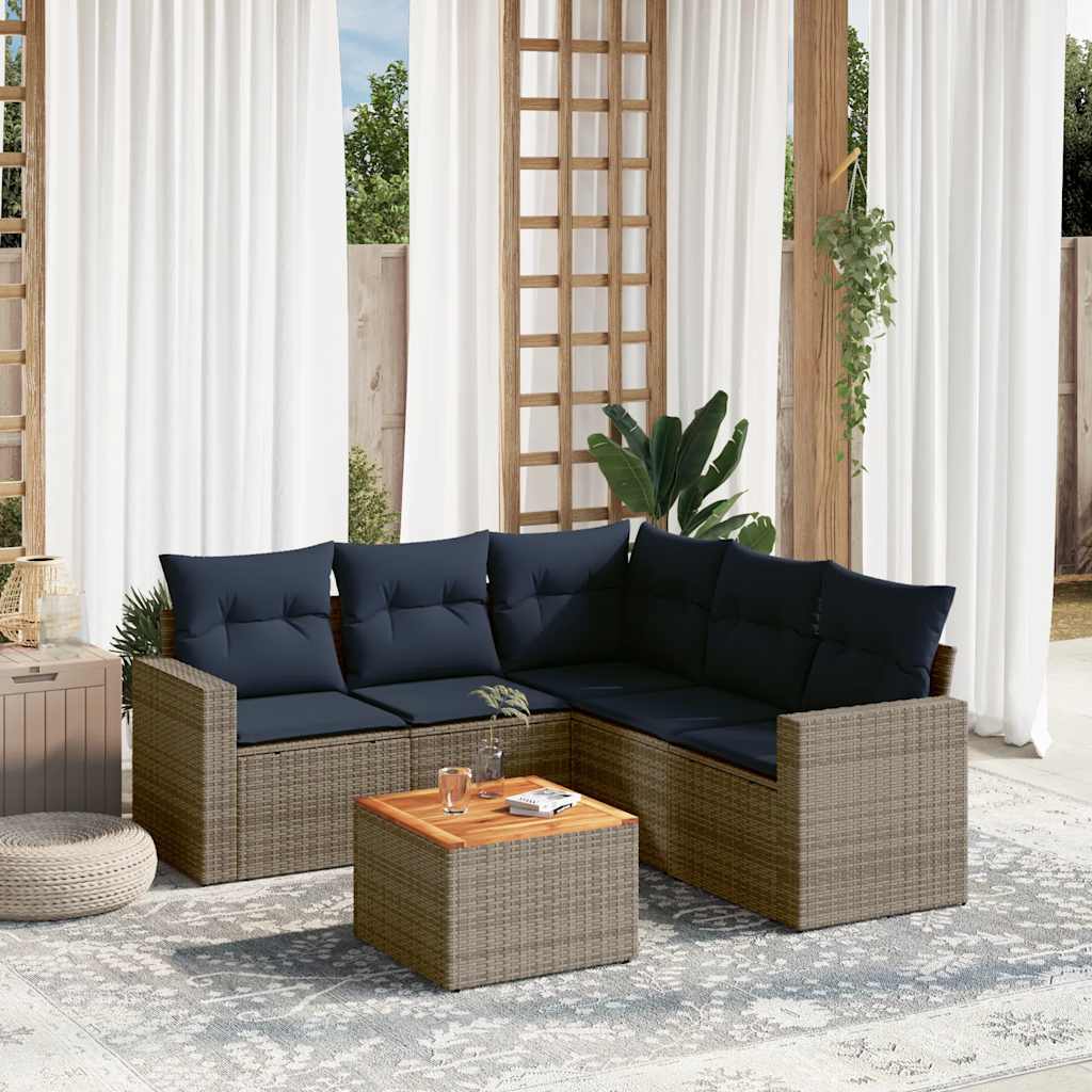 vidaXL 6-delige Loungeset met kussens poly rattan zwart
