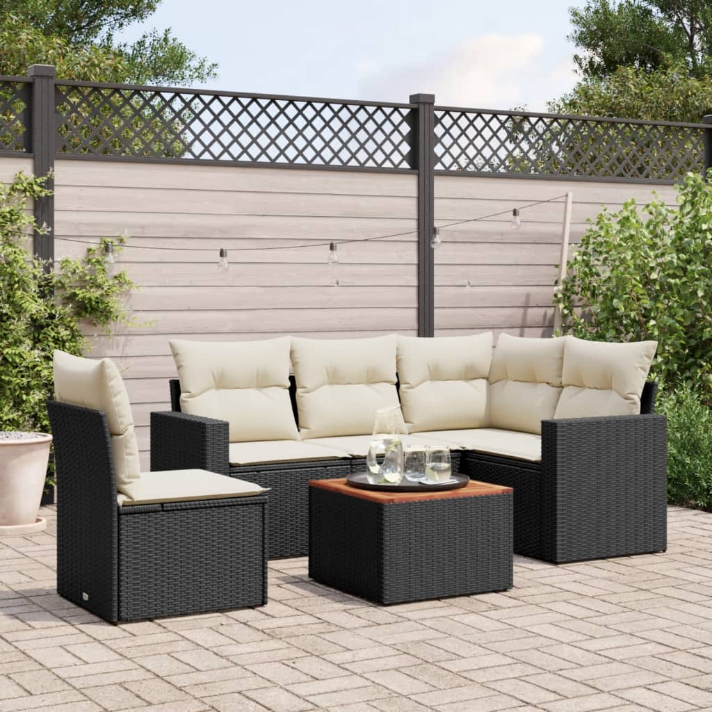 vidaXL 6-Piece Lounge Set with Cushions Poly Rattan Black