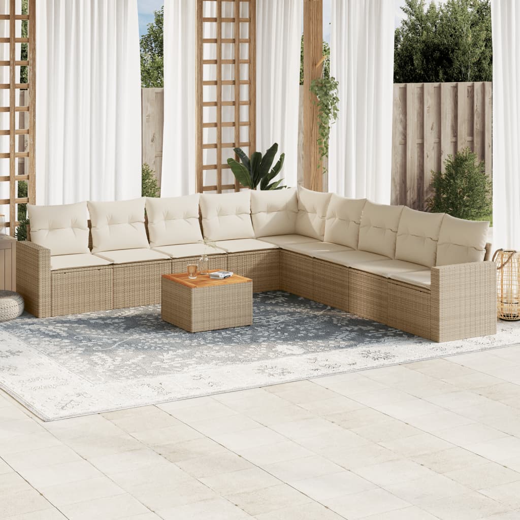 vidaXL 10-Piece Lounge Set with Cushions Poly Rattan Black