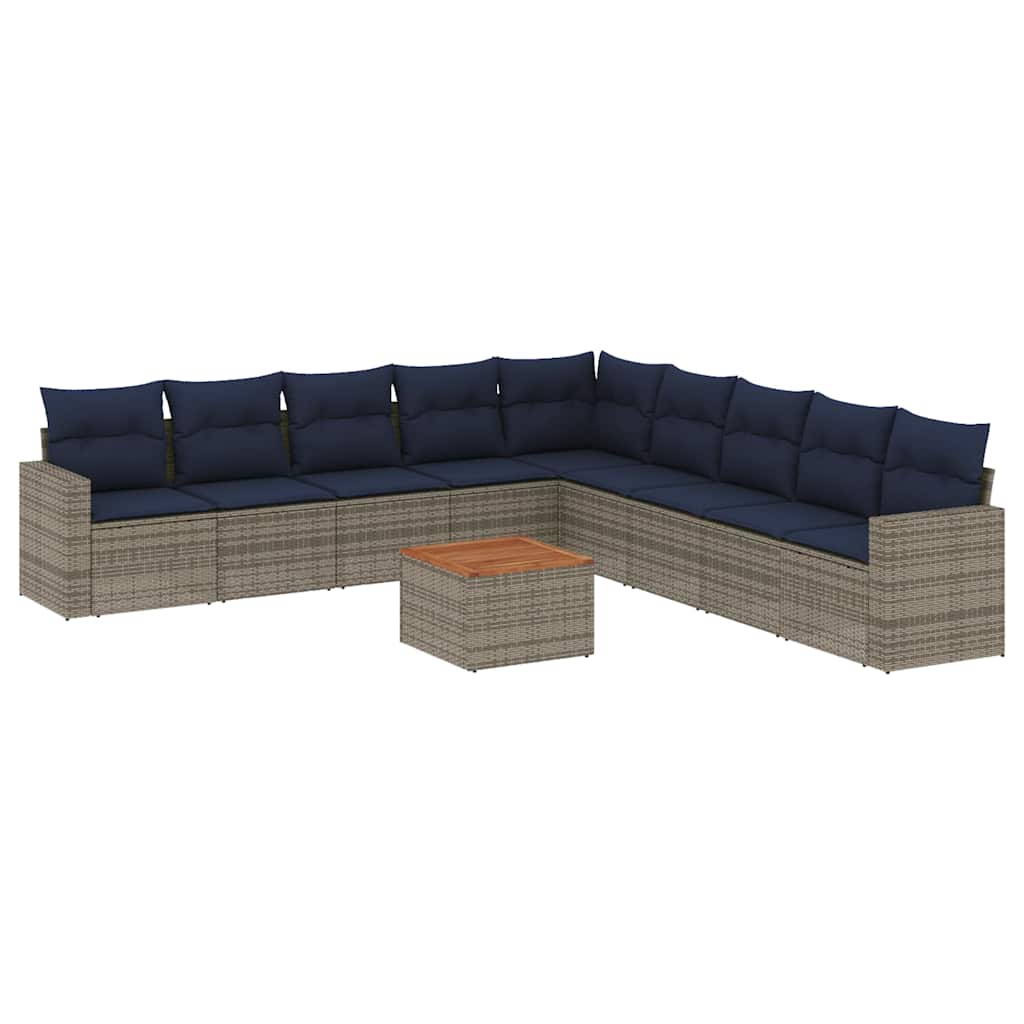 vidaXL 10-delige Loungeset met kussens poly rattan grijs