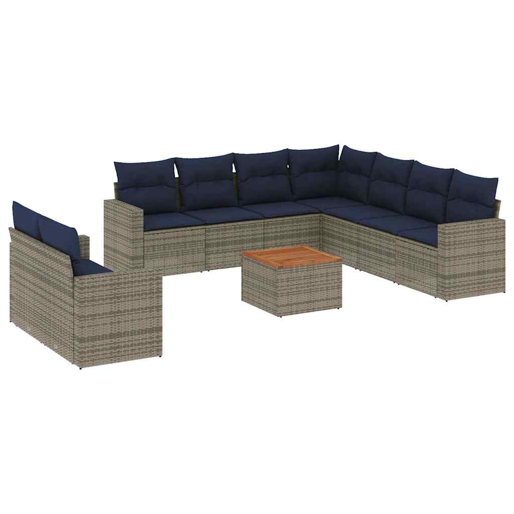 vidaXL 10-delige Loungeset met kussens poly rattan grijs