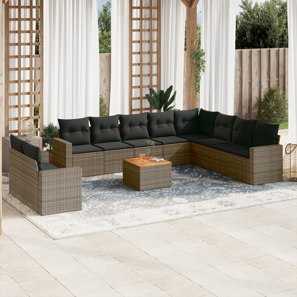 vidaXL 11-delige Loungeset met kussens poly rattan zwart