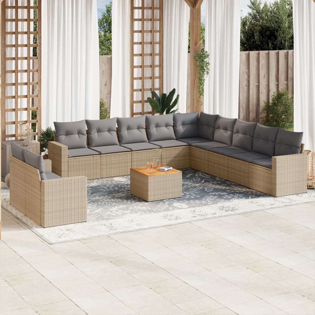 vidaXL 12-Piece Lounge Set with Cushions Poly Rattan Black