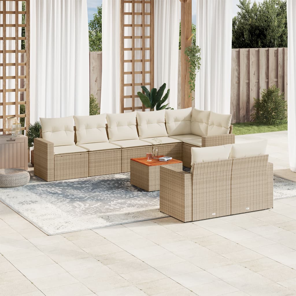 vidaXL 9-piece Poly Rattan Lounge Set with Cushions Black