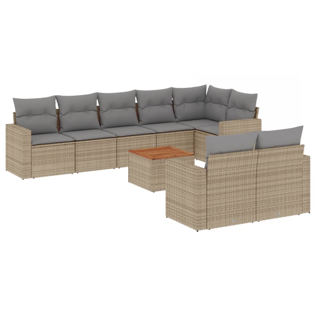vidaXL 9-piece Poly Rattan Lounge Set with Cushions Black
