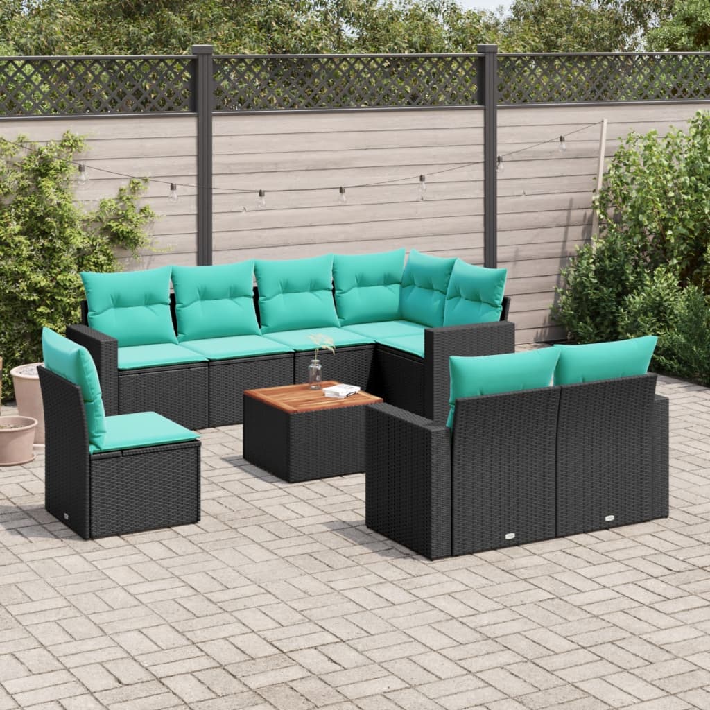 vidaXL 9-delige Loungeset met kussens poly rattan grijs