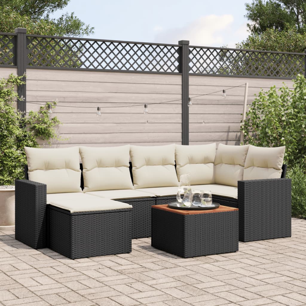 vidaXL 7-Piece Lounge Set with Cushions Poly Rattan Black