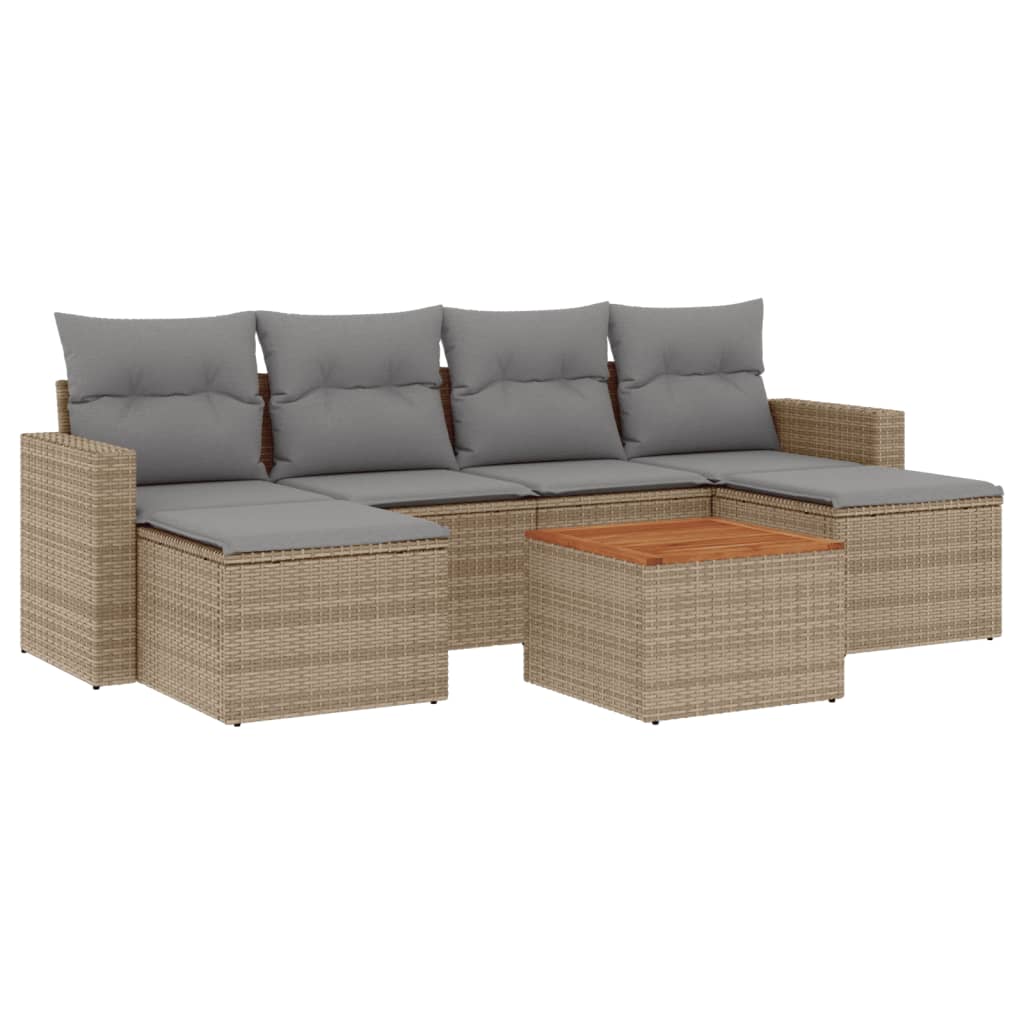 vidaXL 7-delige Loungeset met kussens poly rattan zwart