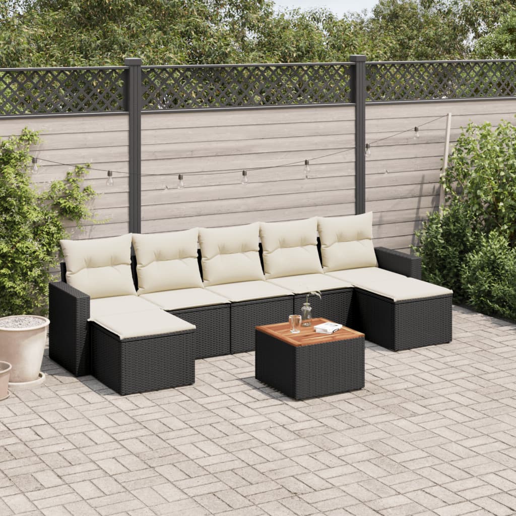 vidaXL 8-Piece Lounge Set with Cushions Poly Rattan Black