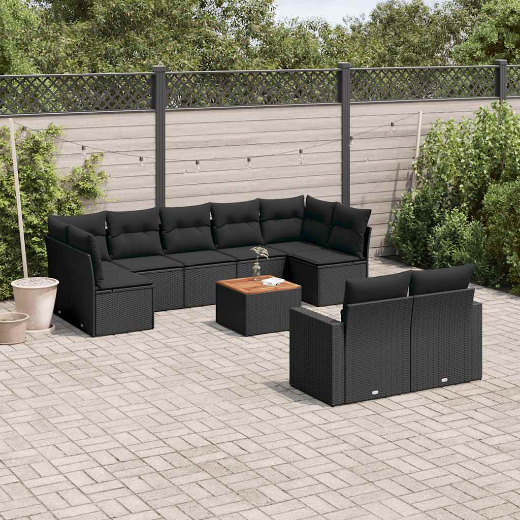 vidaXL 10-Piece Lounge Set with Cushions Poly Rattan Black
