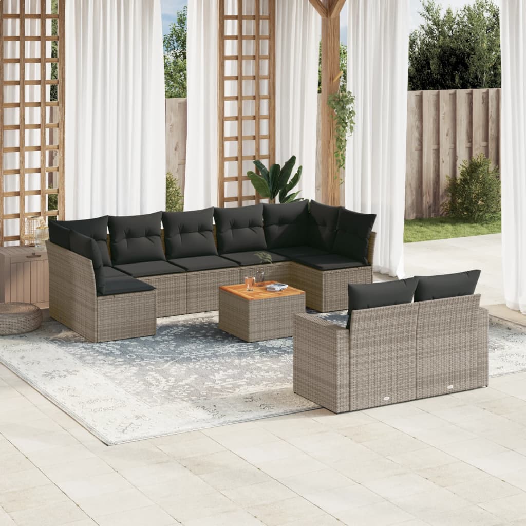 vidaXL 10-Piece Lounge Set with Cushions Poly Rattan Black