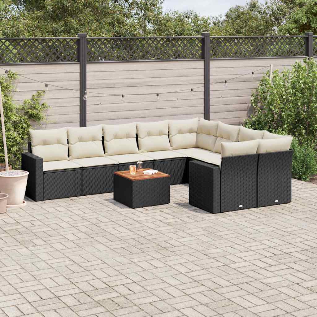 vidaXL 10-Piece Lounge Set with Cushions Poly Rattan Black