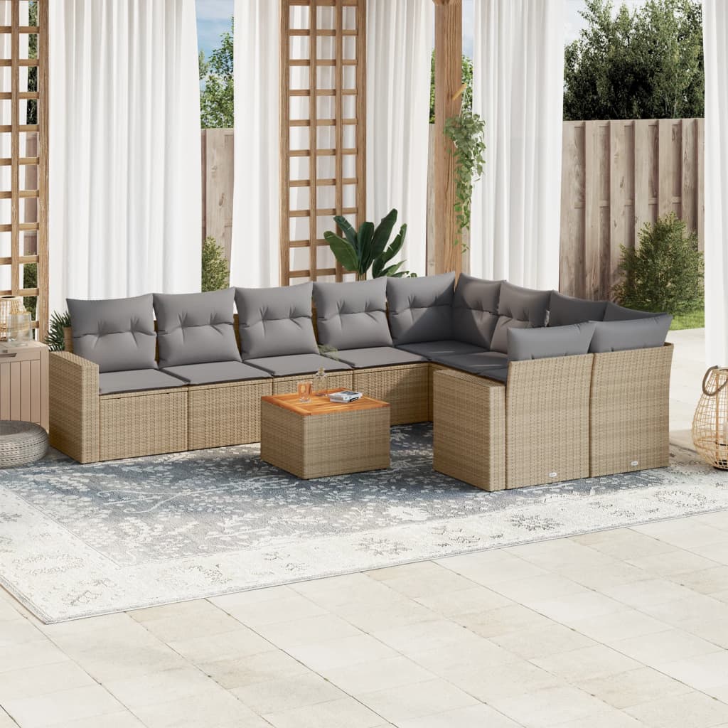 vidaXL 10-Piece Lounge Set with Cushions Poly Rattan Black