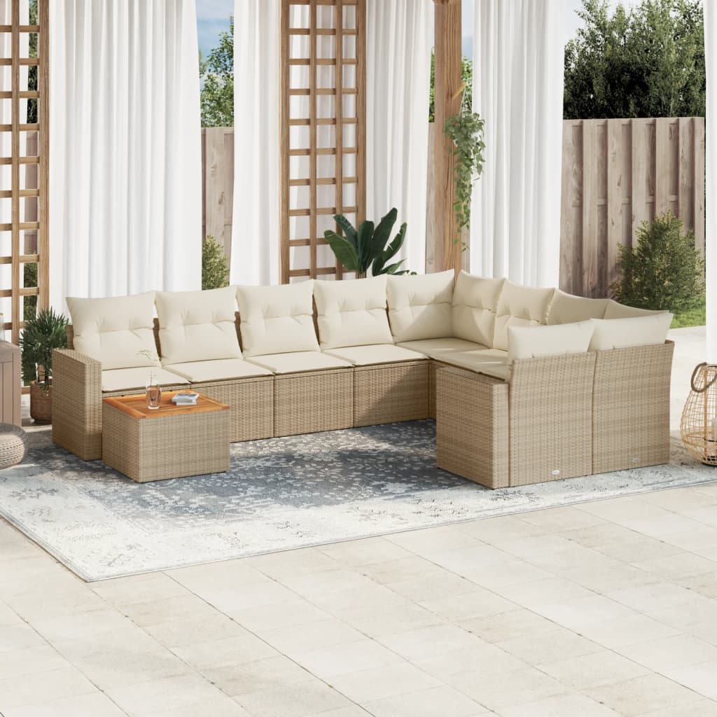 vidaXL 10-Piece Lounge Set with Cushions Poly Rattan Black