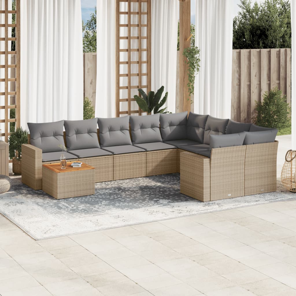 vidaXL 10-Piece Lounge Set with Cushions Poly Rattan Black