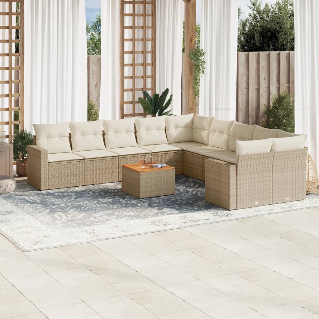 vidaXL 11-delige Loungeset met kussens poly rattan zwart