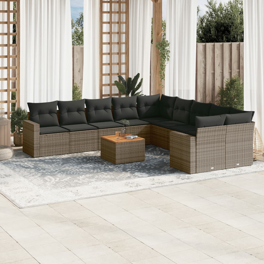 vidaXL 11-delige Loungeset met kussens poly rattan zwart