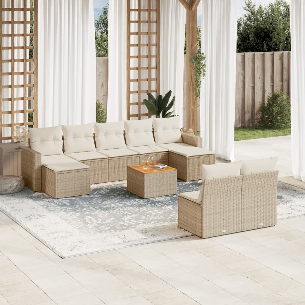 vidaXL 10-delige Loungeset met kussens poly rattan zwart