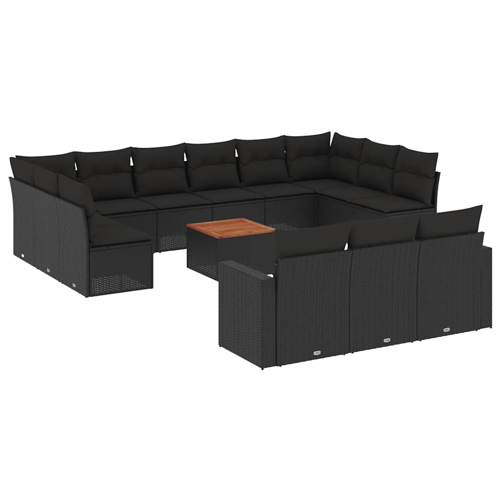 vidaXL 14-piece Lounge Set with Cushions Poly Rattan Black