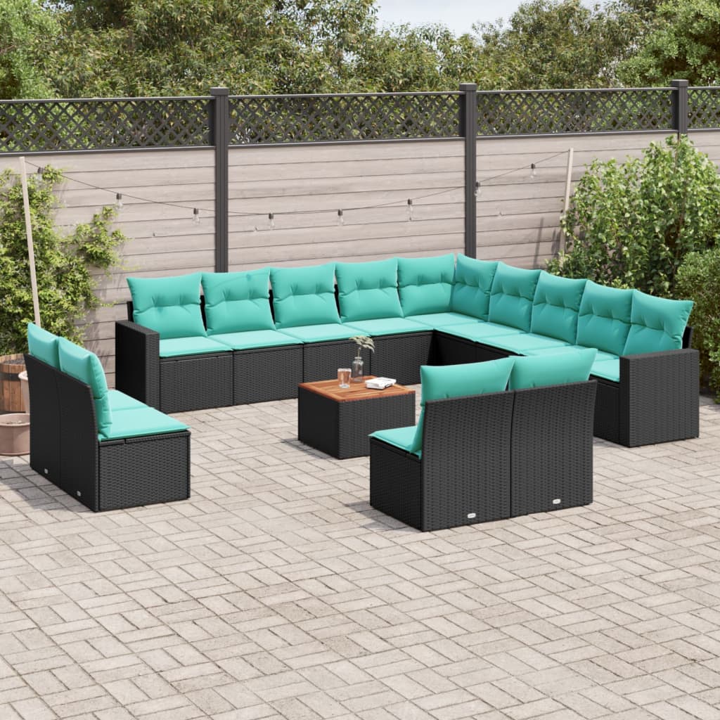 vidaXL 14-Piece Lounge Set with Cushions Poly Rattan Grey